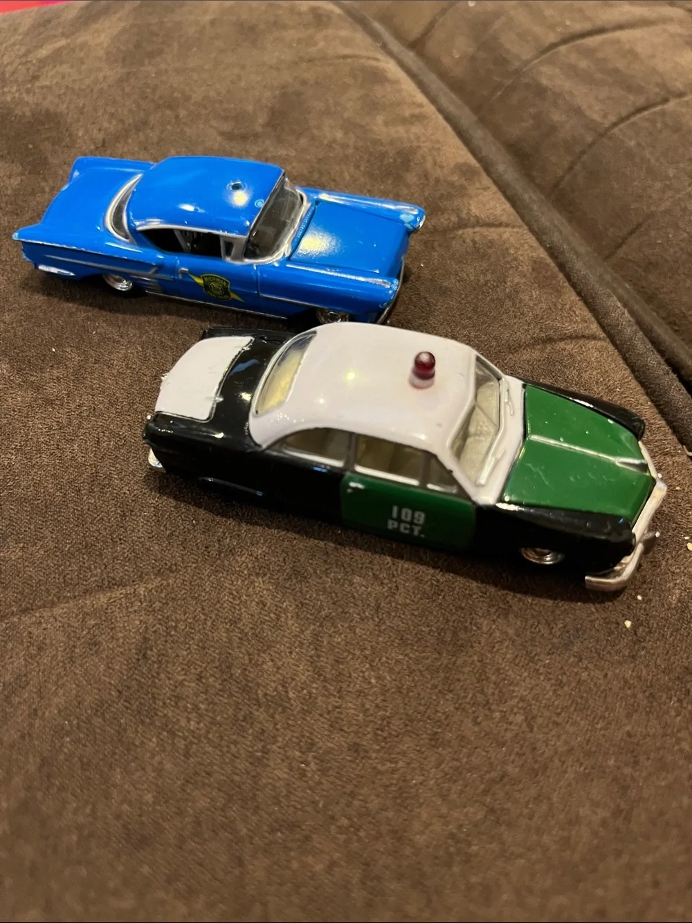 Die-Cast Kids Toy Police Car Set - Blue, White, Green